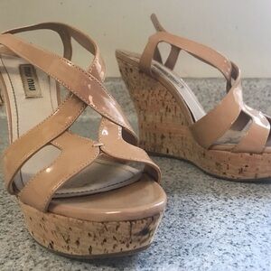 Miu Miu Tan Wedge Sandals